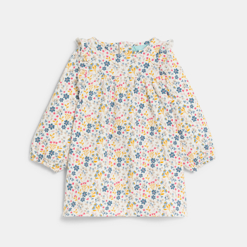 فستان مطبوع برسمة الزهور وكشكشة مع سروال لاغينغ أصفر للفتيات الصغيرات